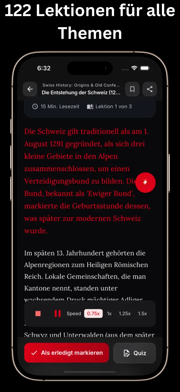 Lektion zur Entstehung der Schweiz mit Vorlesefunktion
