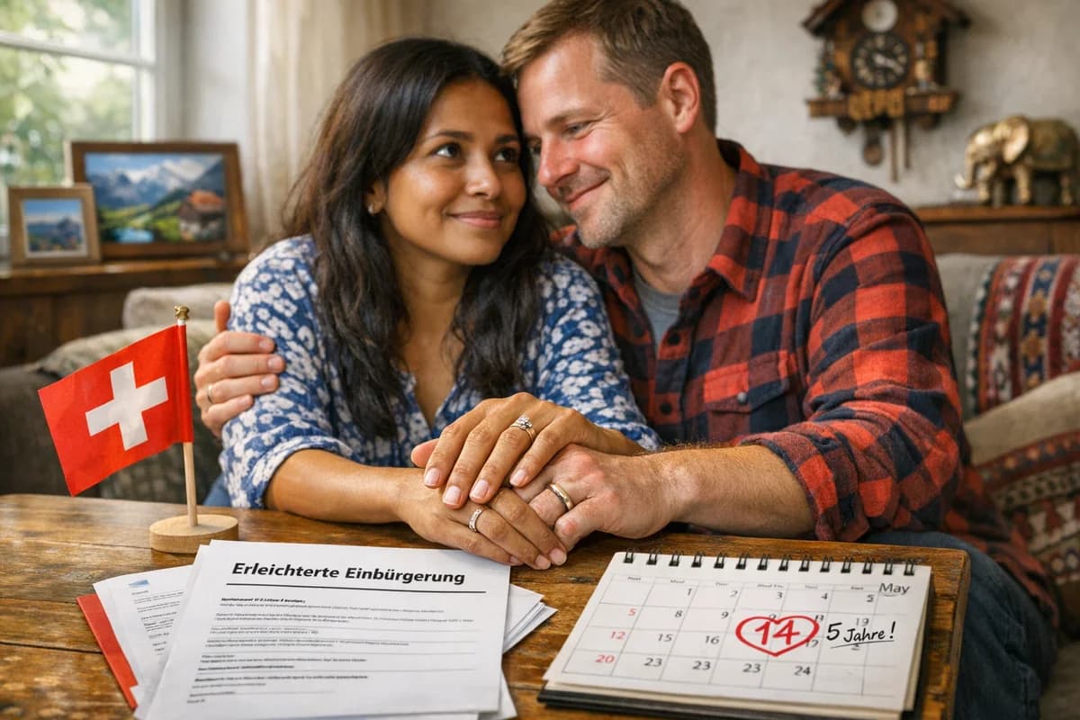 Schweizerisches Paar zeigt ihre Eheringe