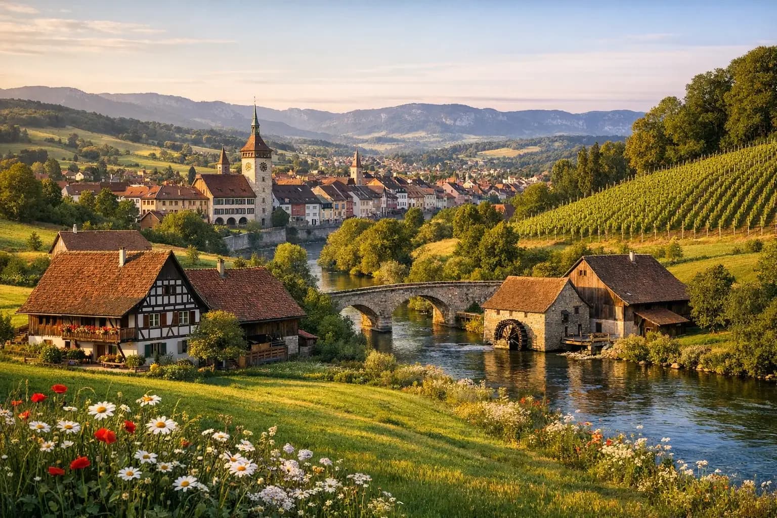 Basel-Landschaft with Rhine Falls and landscape