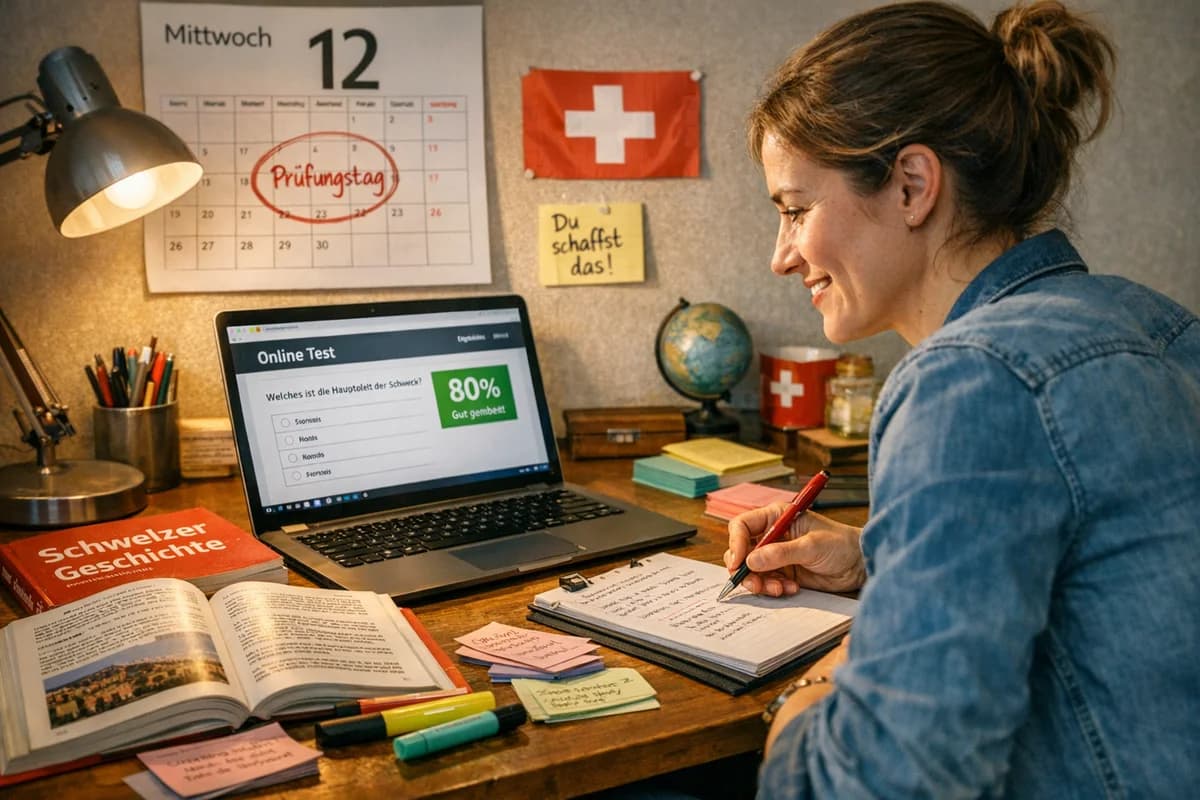 Person lernt fur Einbürgerungstest zu Hause