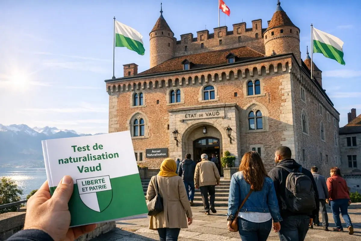 Lausanne government building with Lake Geneva