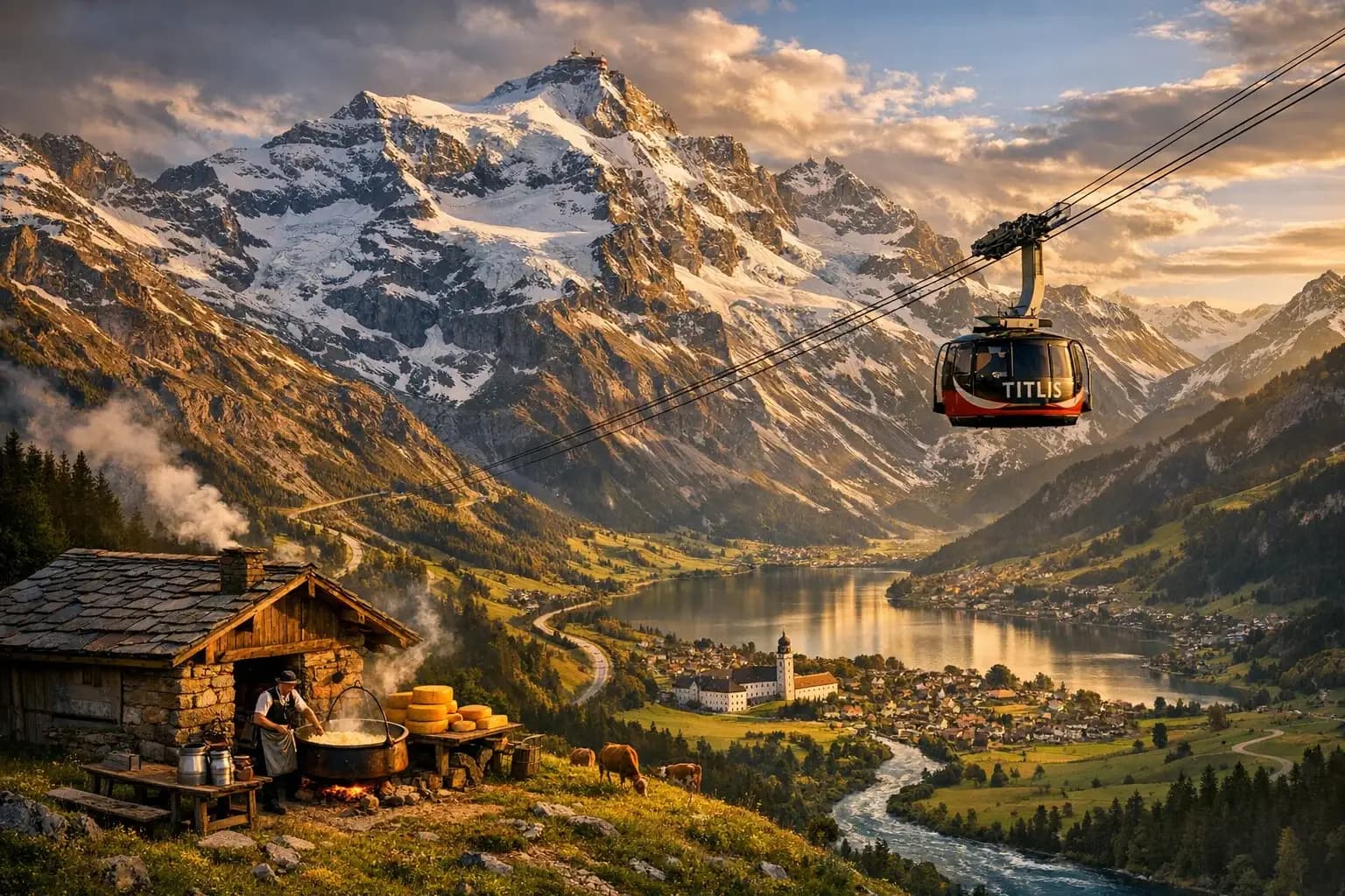 Titlis mountain railway and glacier in Obwalden