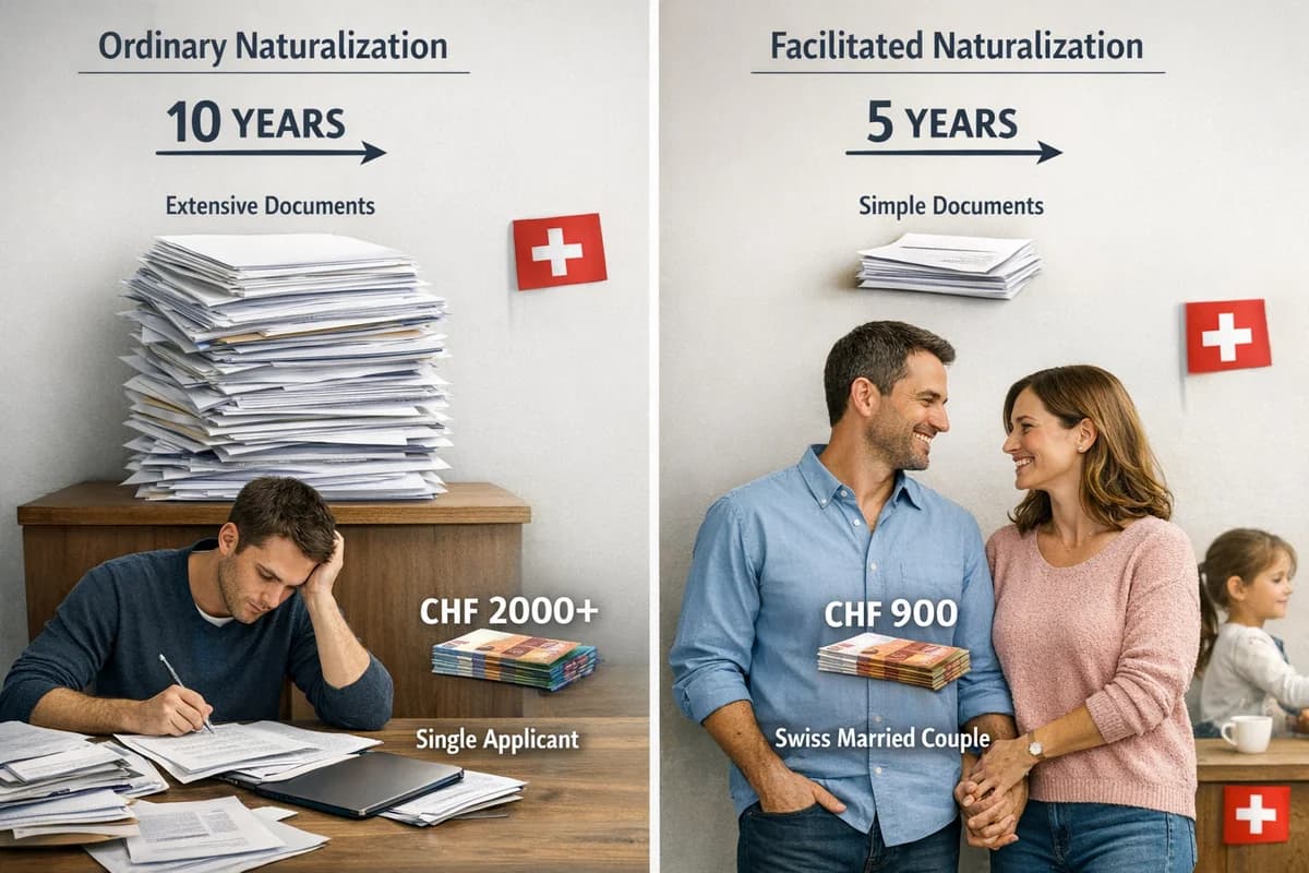 Vergleich: ordentliche Einbürgerung mit 10 Jahren gegenüber erleichteter mit Schweizer Ehepartner