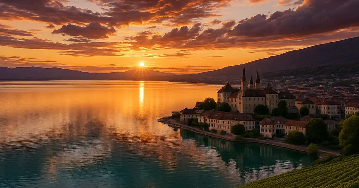 Neuenburgersee mit dem historischen Stadtzentrum und der mittelalterlichen Stiftskirche im Hintergrund, repräsentativ für den Kanton, wo Einbürgerungstests stattfinden