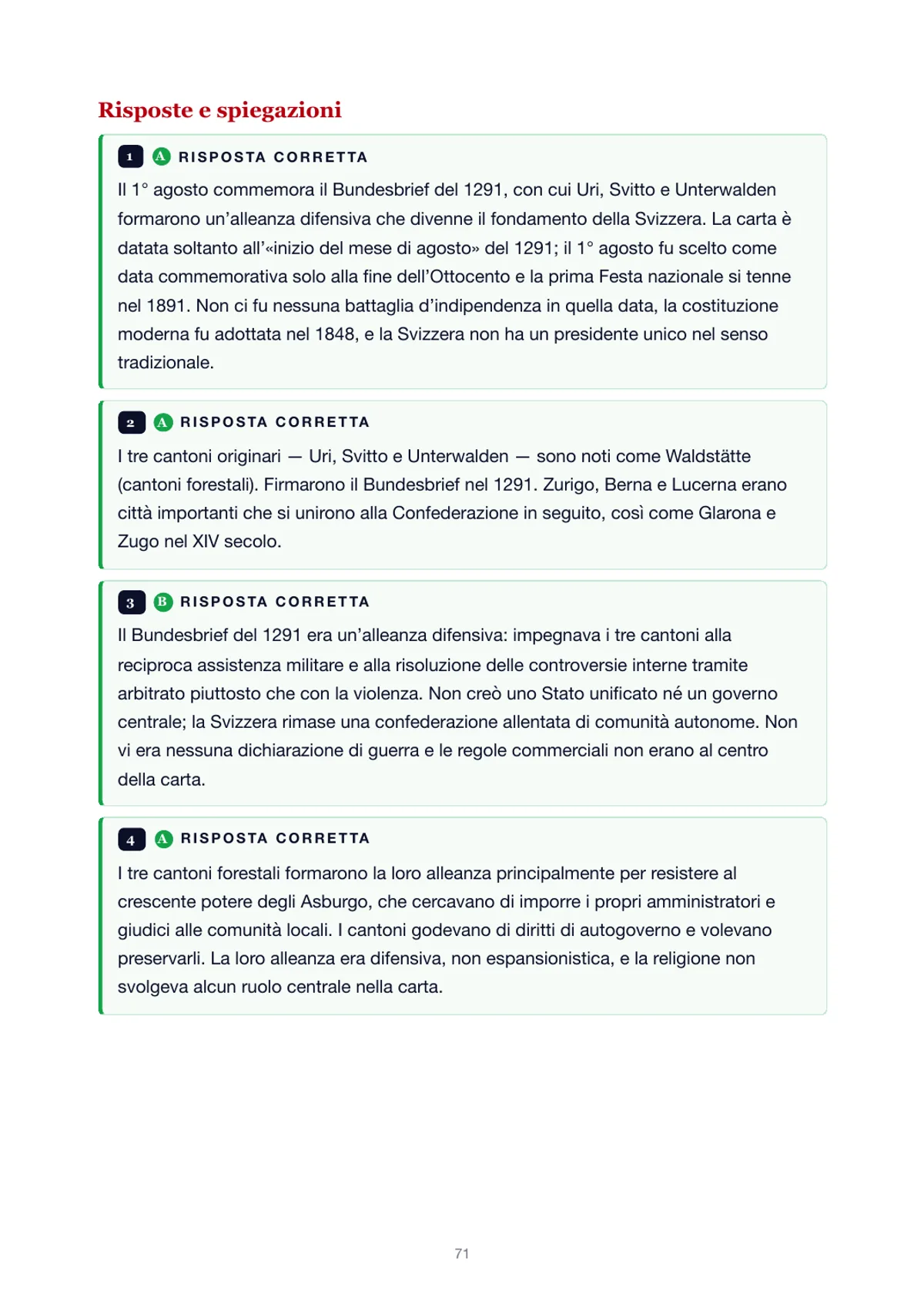 Pagina delle risposte del test di capitolo che spiega perché ogni risposta corretta è giusta
